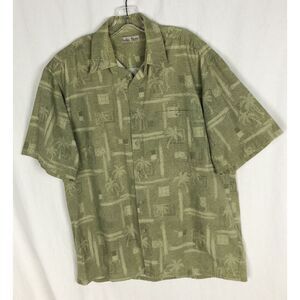 Hollis River Men's Green Floral Hawaiian Button Sz L Short Sleeve Shirt‎ Casual
